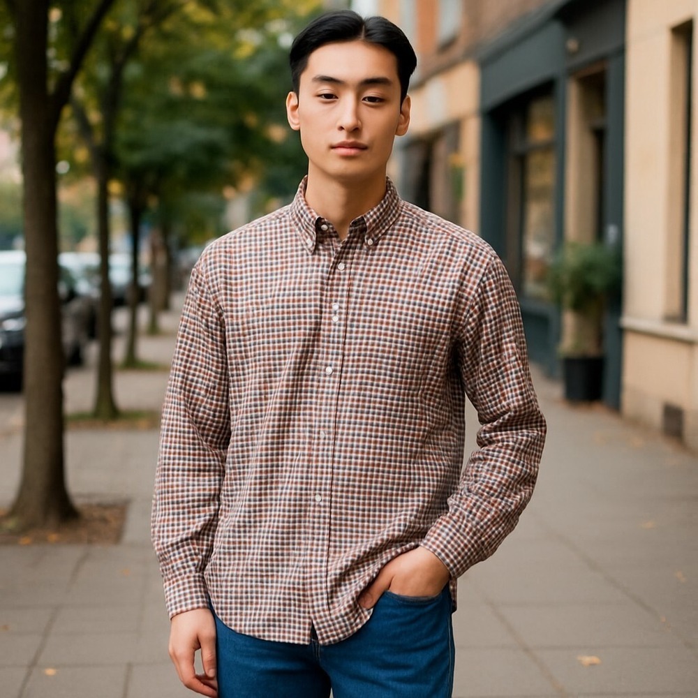 Jos. A. Bank Shirt Mens XL Red Plaid 100% Cotton Round Hem Casual Button-Down